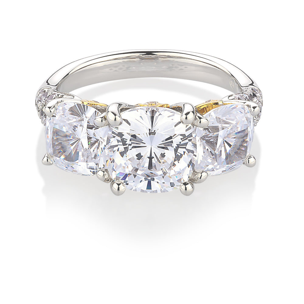 Synergy dress ring with 5.41 carats* of diamond simulants in 10 carat yellow gold and sterling silver