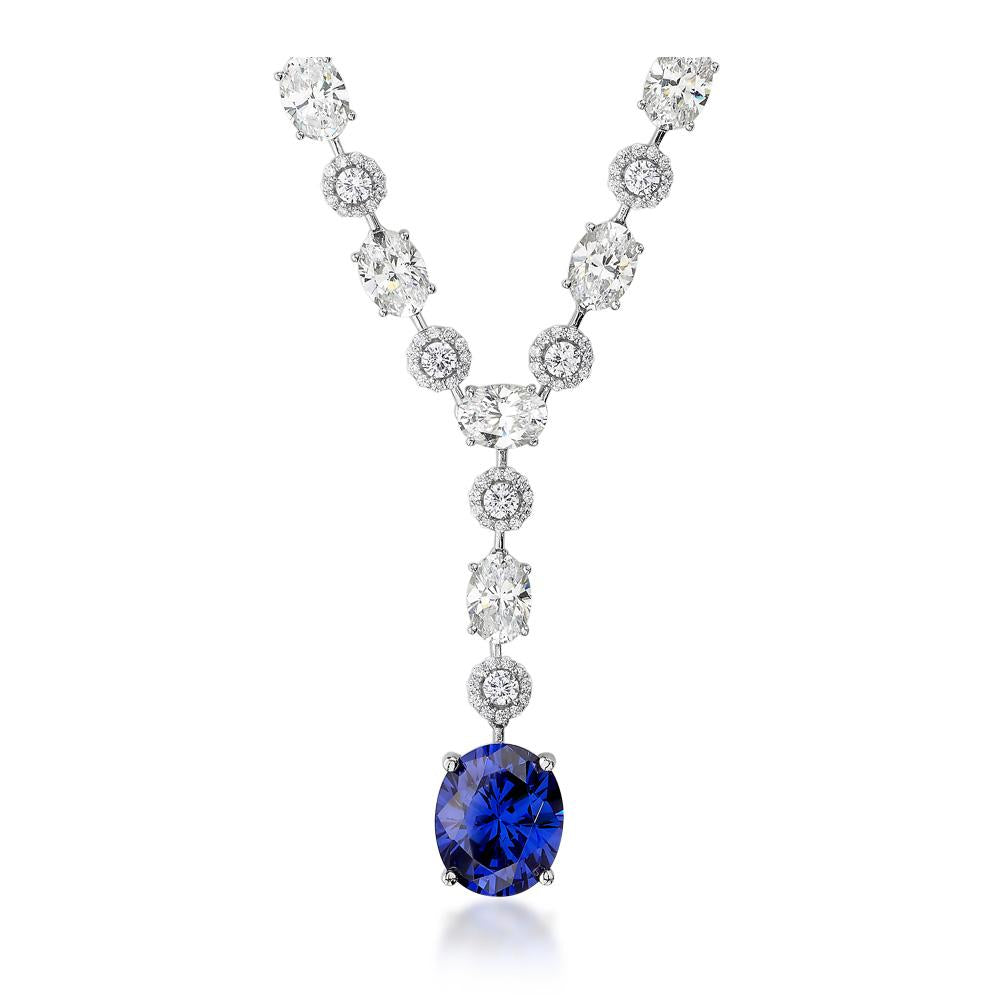 Sophia Oval and Round Brilliant Statement necklace with tanzanite simulant and 27.01 carats* of diamond simulants in sterling silver