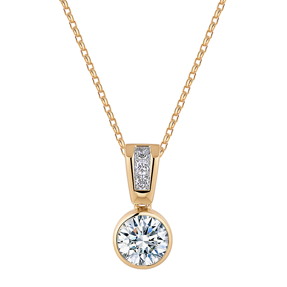 Fancy pendant with 1.21 carats* of diamond simulants in 10 carat yellow gold