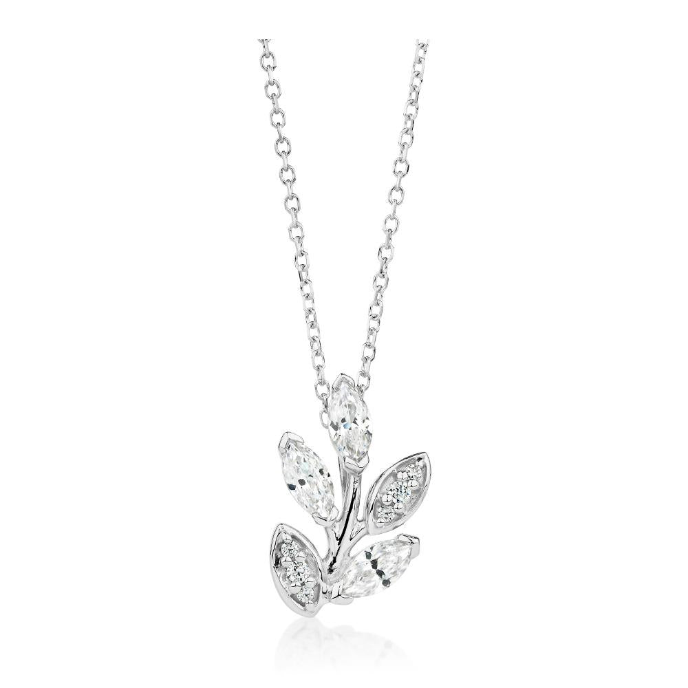 Fancy pendant with 0.46 carats* of diamond simulants in 10 carat white gold