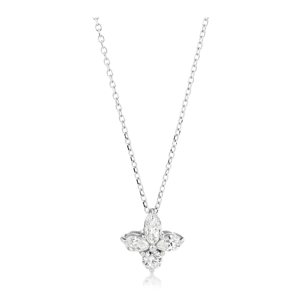 Fancy pendant with 0.64 carats* of diamond simulants in 10 carat white gold