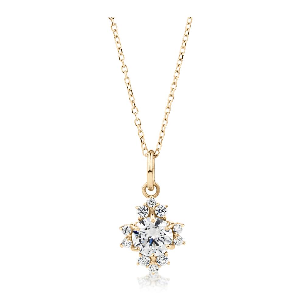 Fancy pendant with 0.78 carats* of diamond simulants in 10 carat yellow gold
