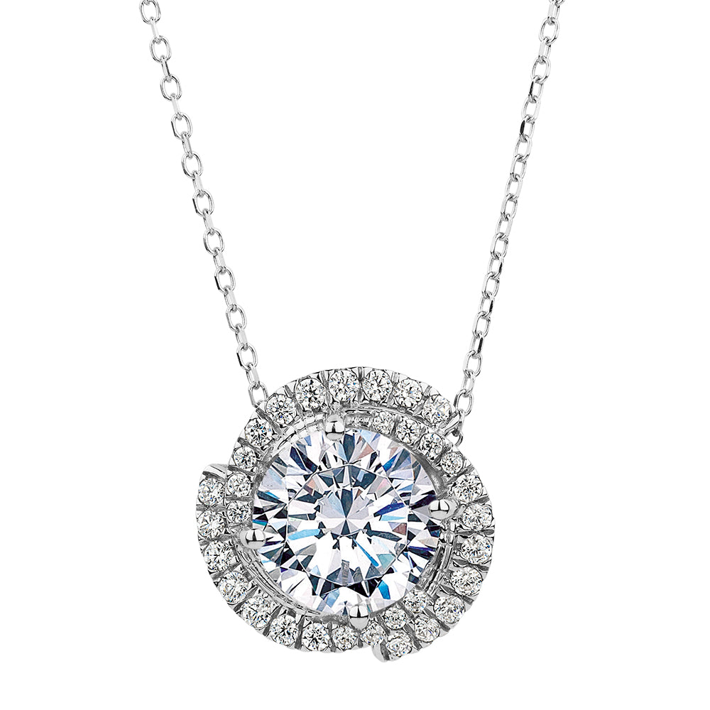 Fancy pendant with 2.27 carats* of diamond simulants in 10 carat white gold