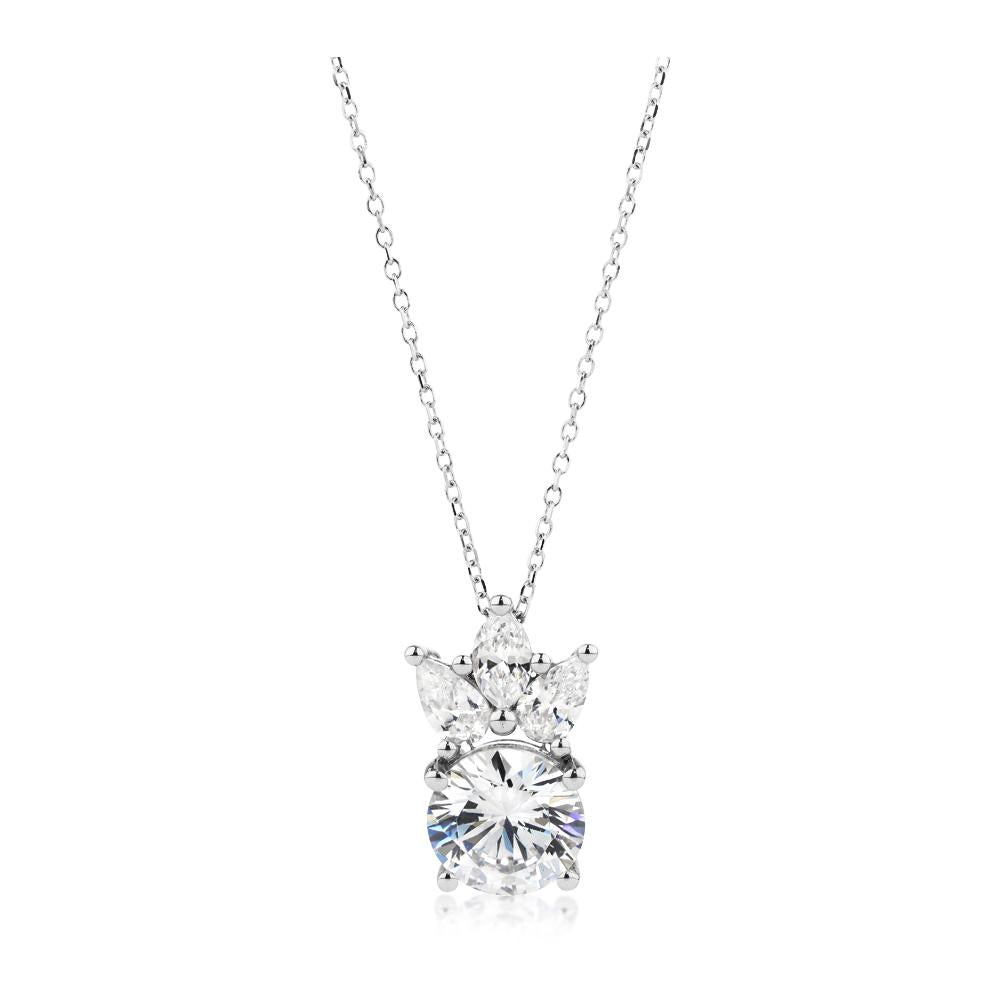 Fancy pendant with 2.74 carats* of diamond simulants in 10 carat white gold