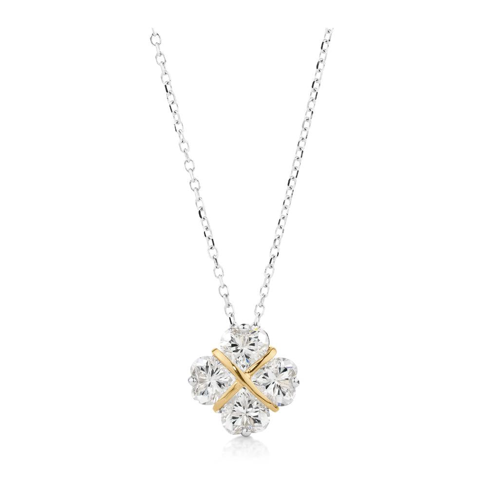 Fancy pendant with 1.76 carats* of diamond simulants in 10 carat yellow gold and sterling silver