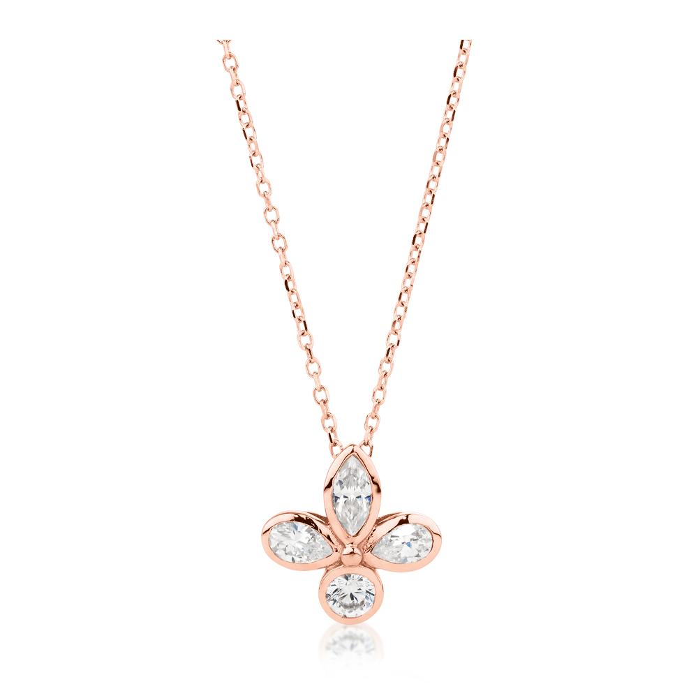 Fancy pendant with 0.58 carats* of diamond simulants in 10 carat rose gold