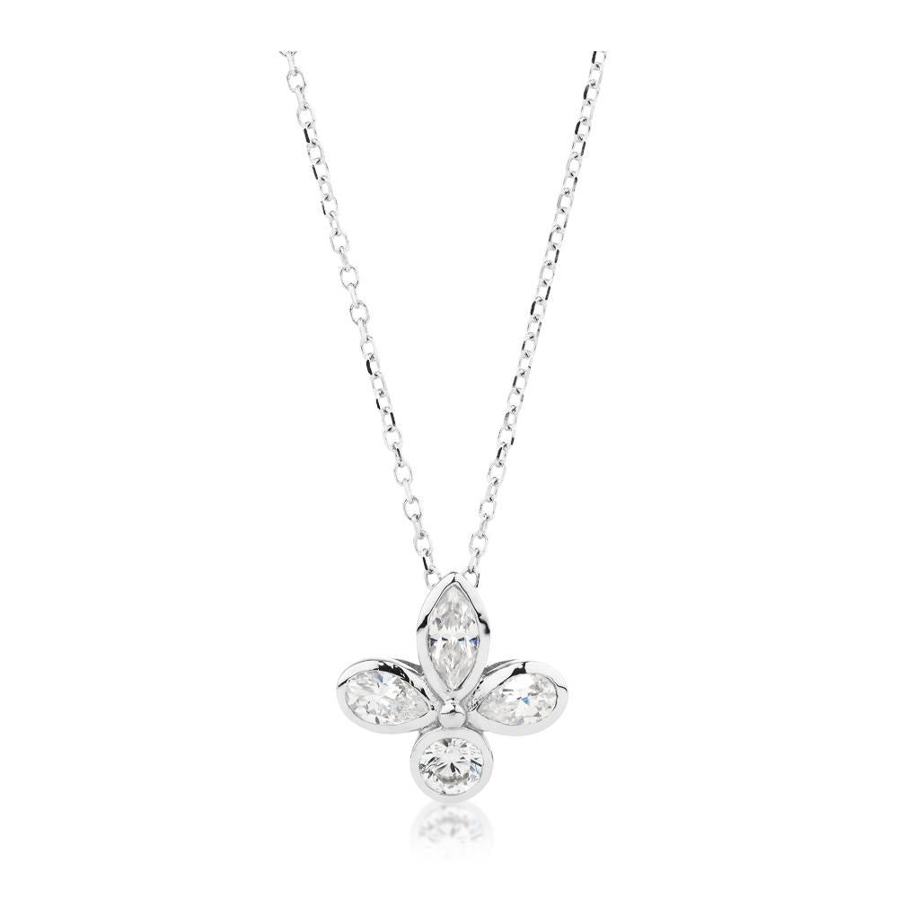Fancy pendant with 0.58 carats* of diamond simulants in 10 carat white gold