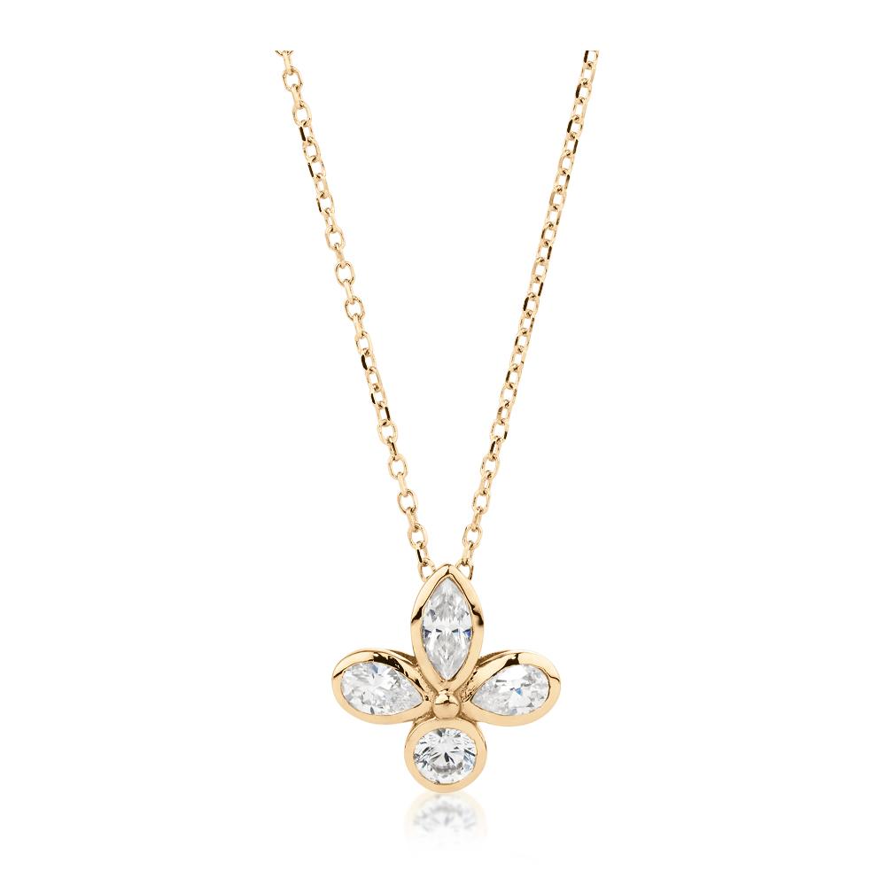 Fancy pendant with 0.58 carats* of diamond simulants in 10 carat yellow gold