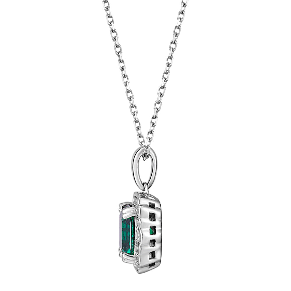 Halo necklace with emerald simulant in sterling silver
