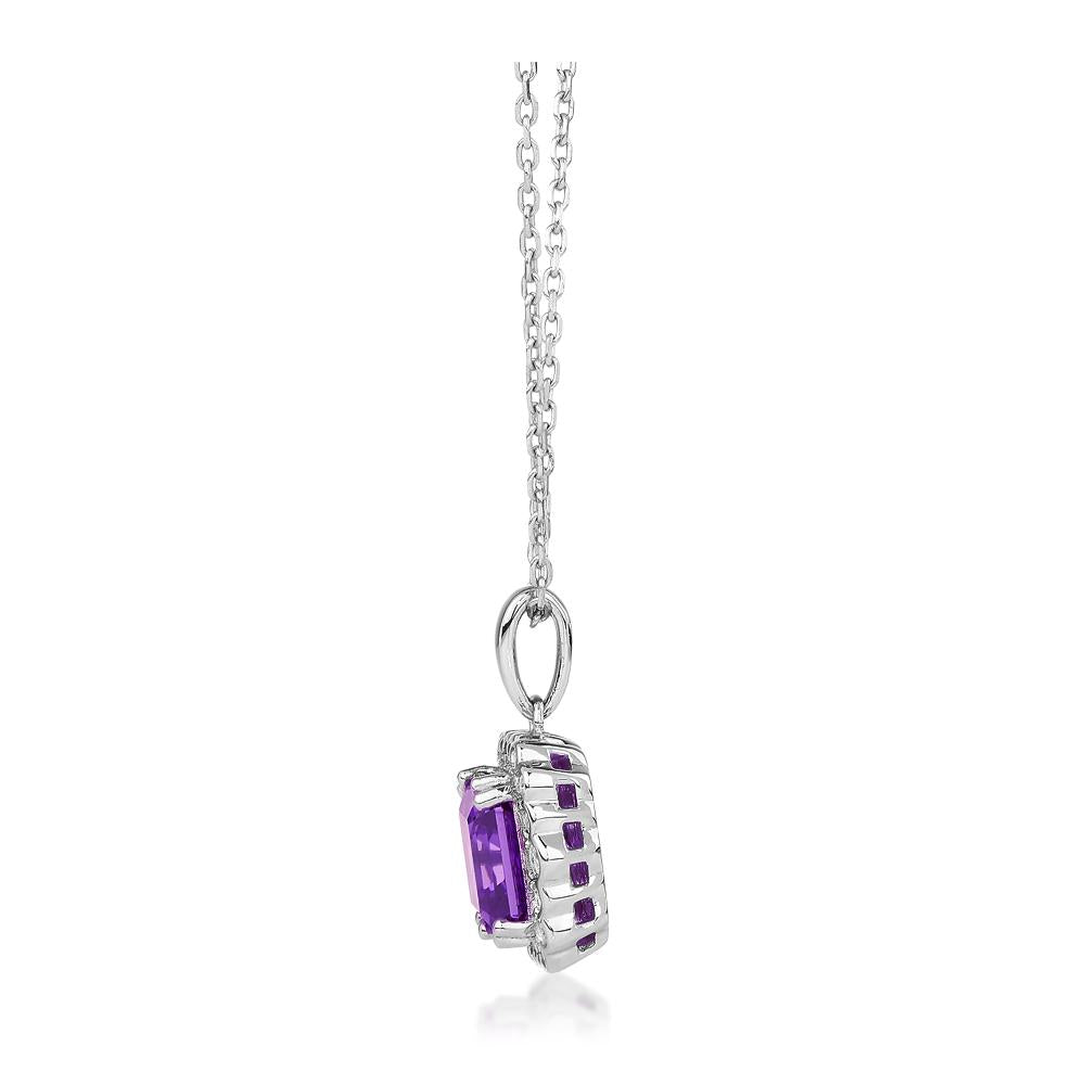 Halo necklace with amethyst simulant in sterling silver