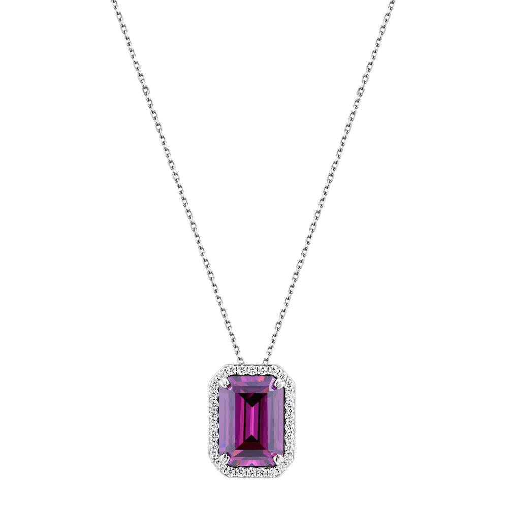 Halo necklace with pink tourmaline simulant and 0.45 carats* of diamond simulants in sterling silver