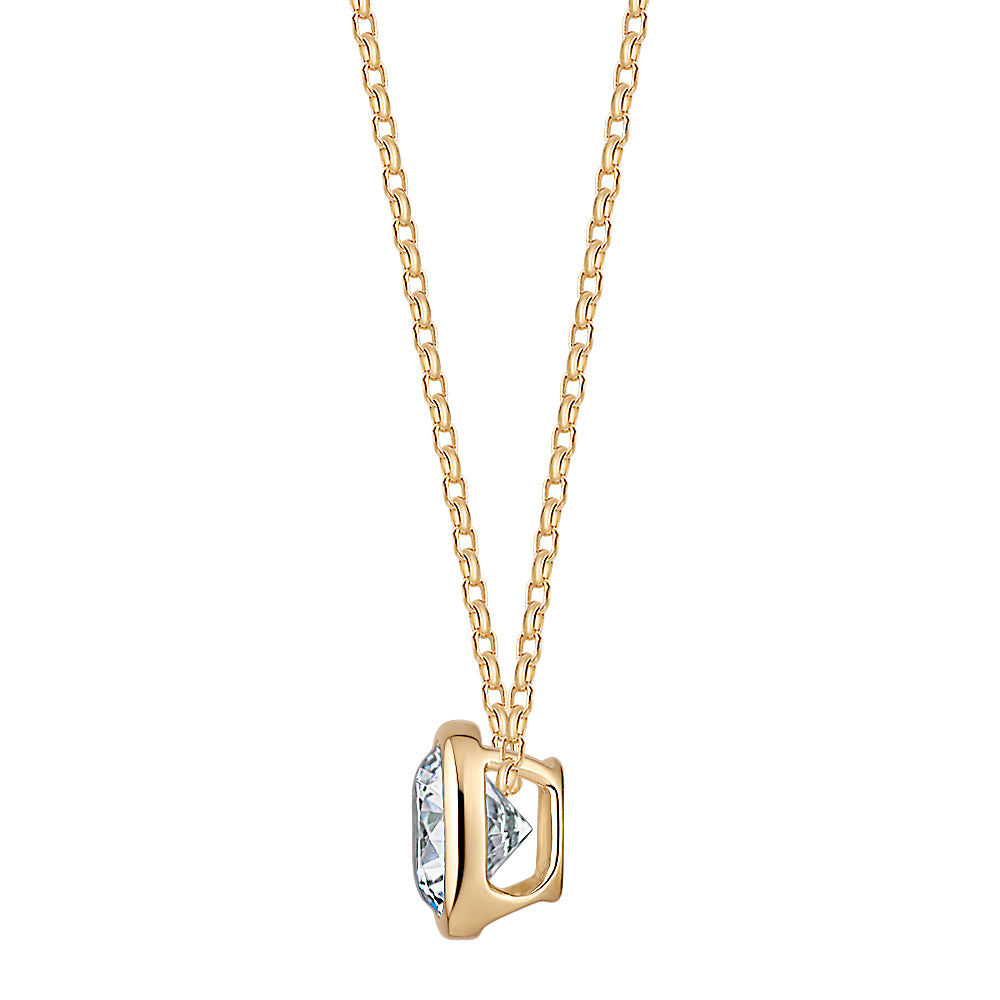 Round Brilliant solitaire pendant with 1.03 carat* diamond simulant in 10 carat yellow gold