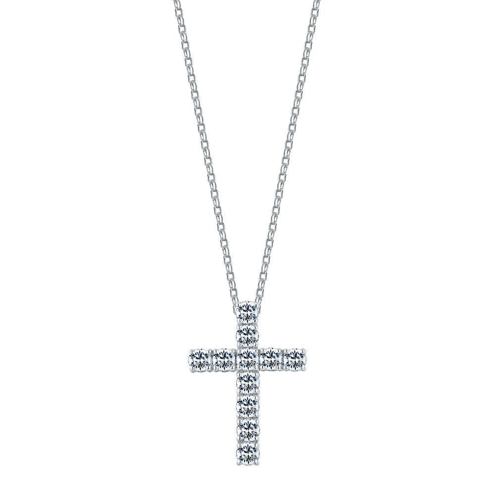 Cross pendant with 1.21 carats* of diamond simulants in 10 carat white gold