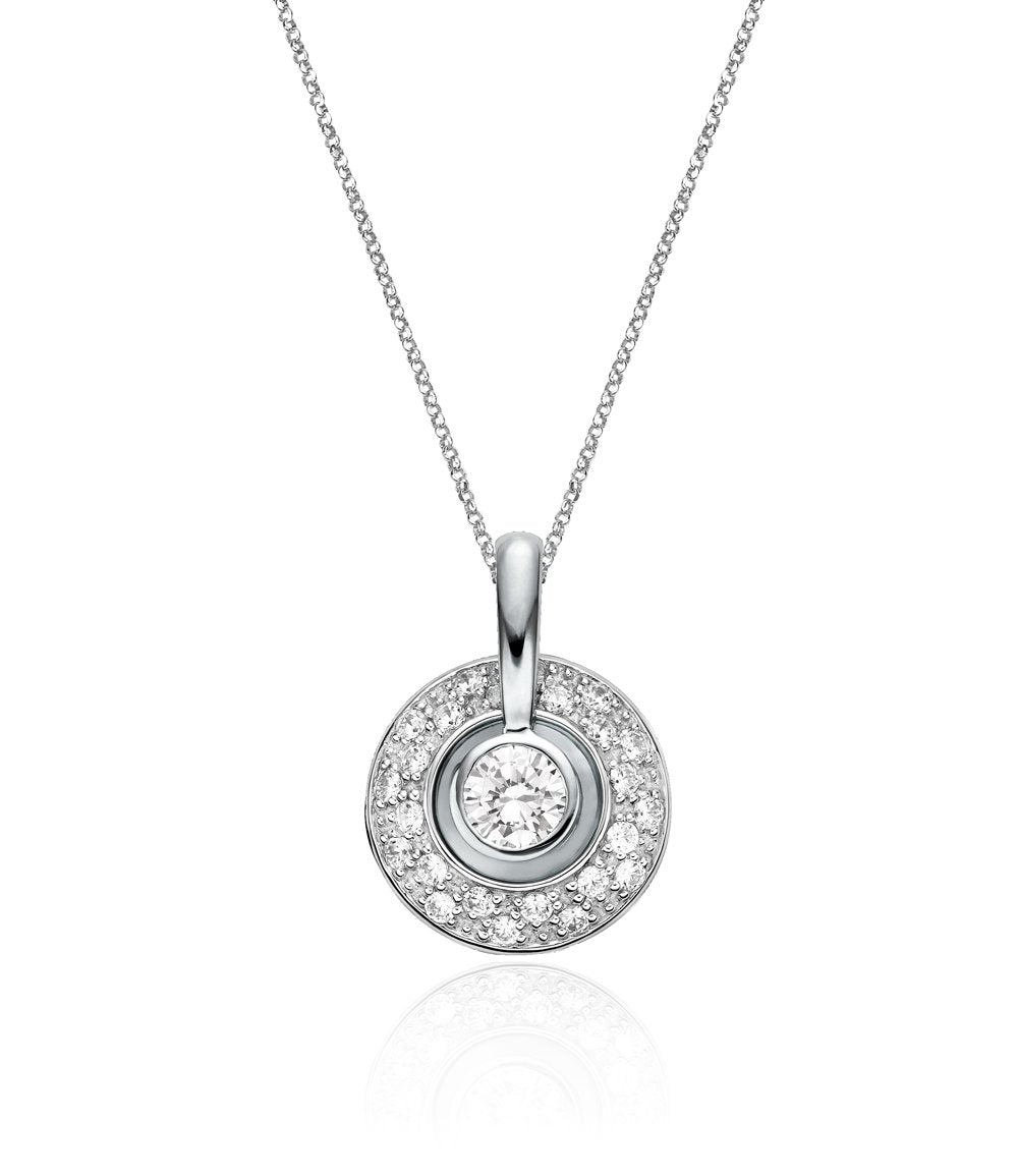 Halo pendant with 1.75 carats* of diamond simulants in sterling silver