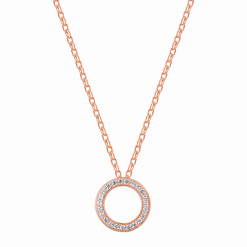 Circle pendant with 0.69 carats* of diamond simulants in 10 carat rose gold