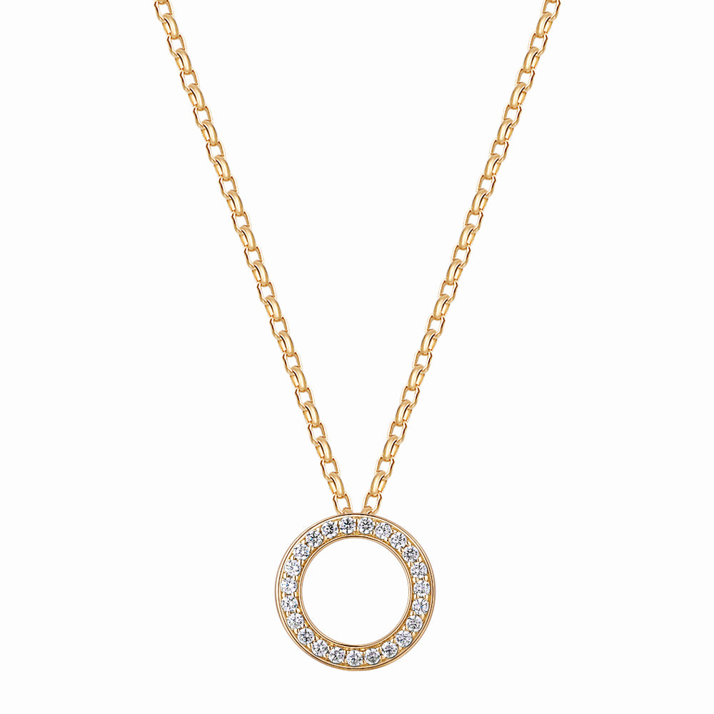 Circle pendant with 0.69 carats* of diamond simulants in 10 carat yellow gold