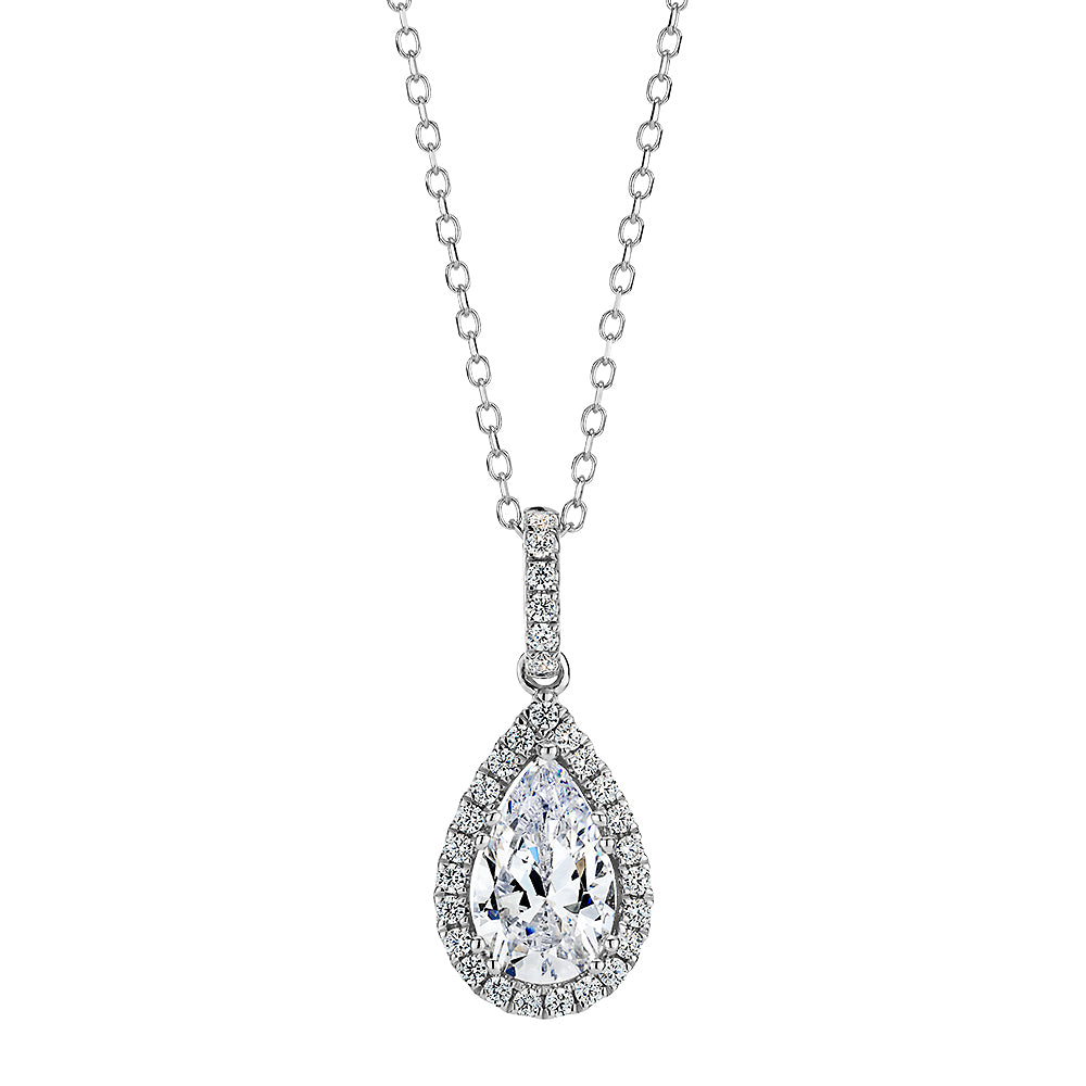 Halo pendant with 0.96 carats* of diamond simulants in 10 carat white gold