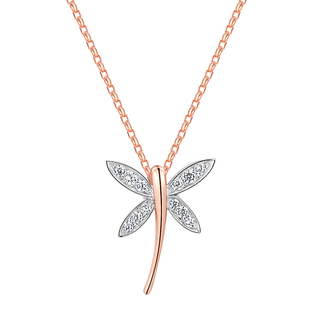 Fancy pendant in 10 carat rose and white gold