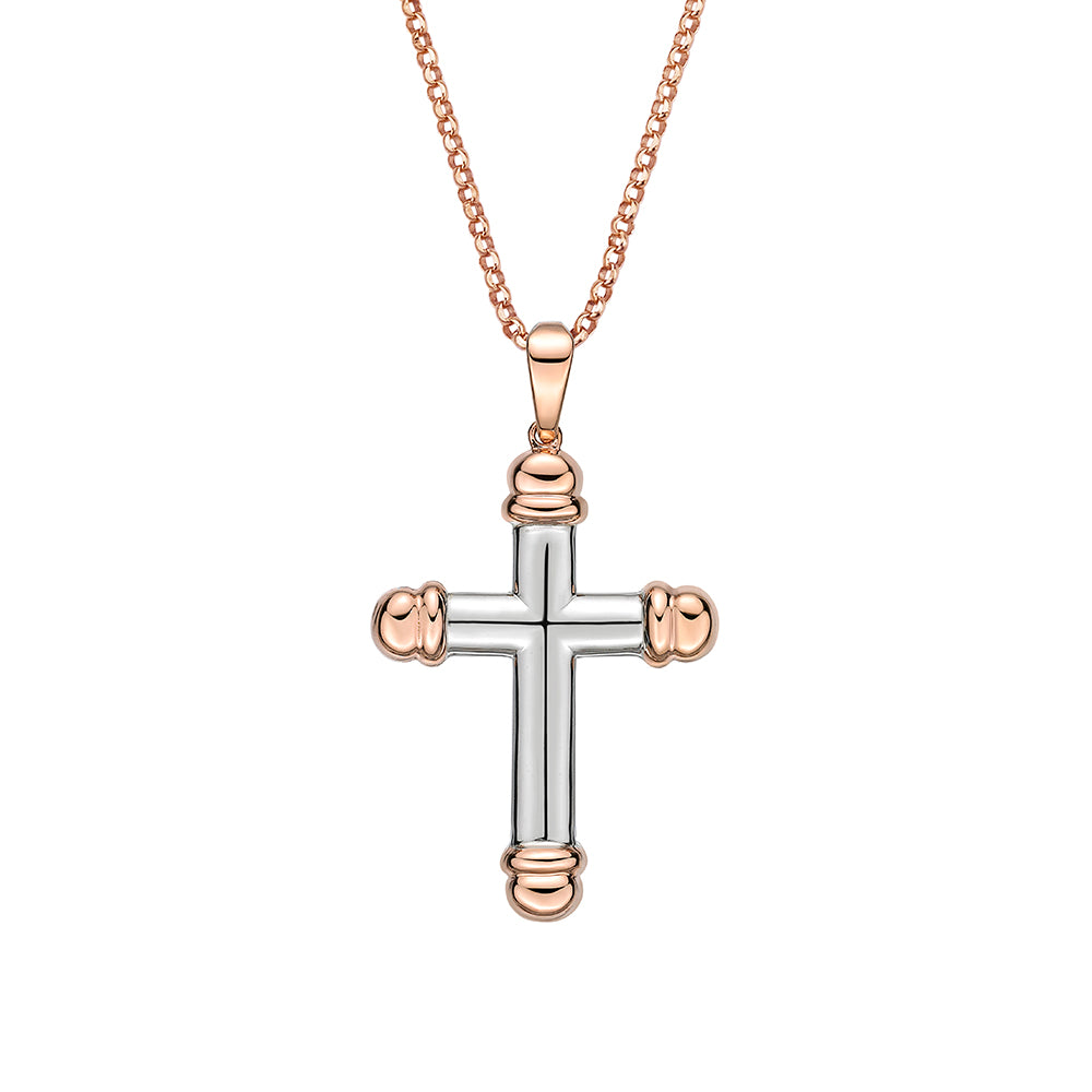 Large cross pendant in 10 carat rose gold and sterling silver