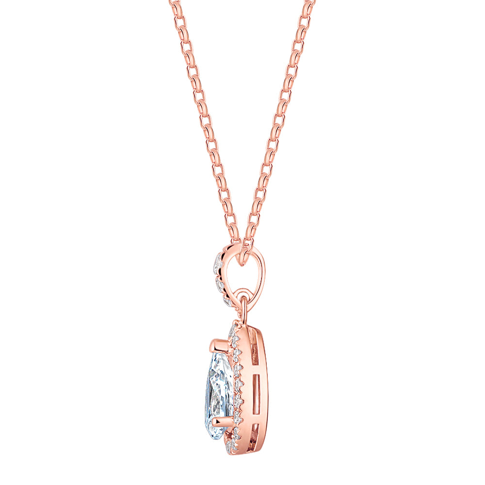 Halo pendant with 0.98 carats* of diamond simulants in 10 carat rose gold
