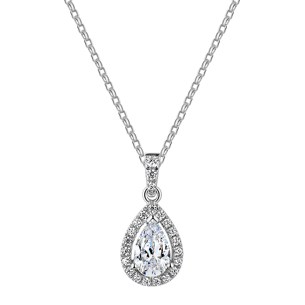 Halo pendant with 0.98 carats* of diamond simulants in 10 carat white gold