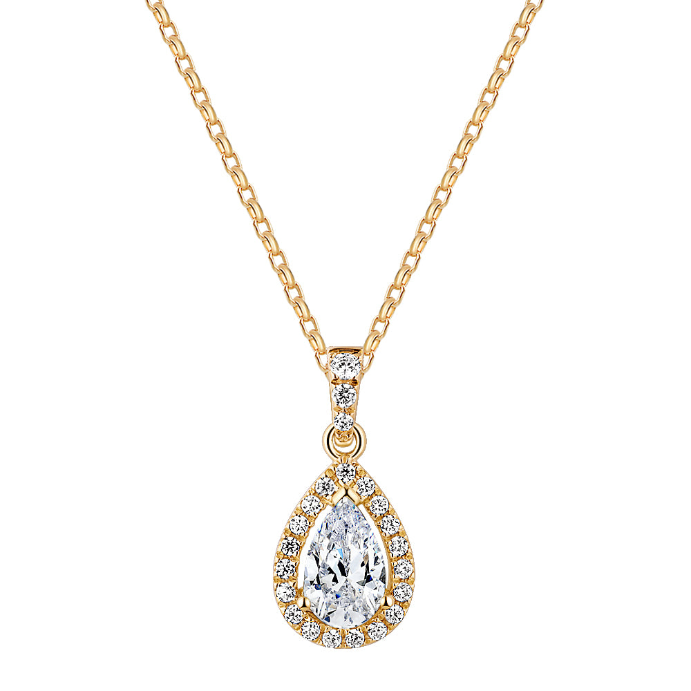 Halo pendant with 0.98 carats* of diamond simulants in 10 carat yellow gold