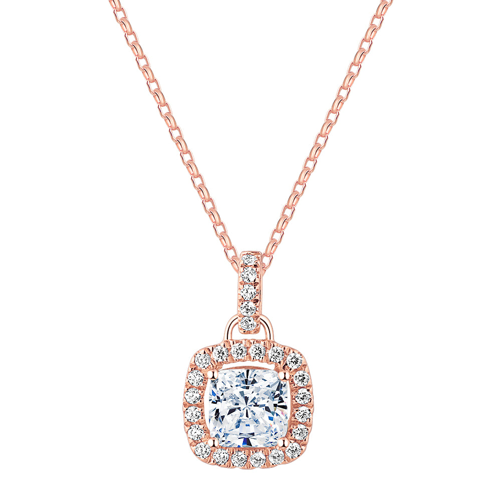 Halo pendant with 1.85 carats* of diamond simulants in 10 carat rose gold