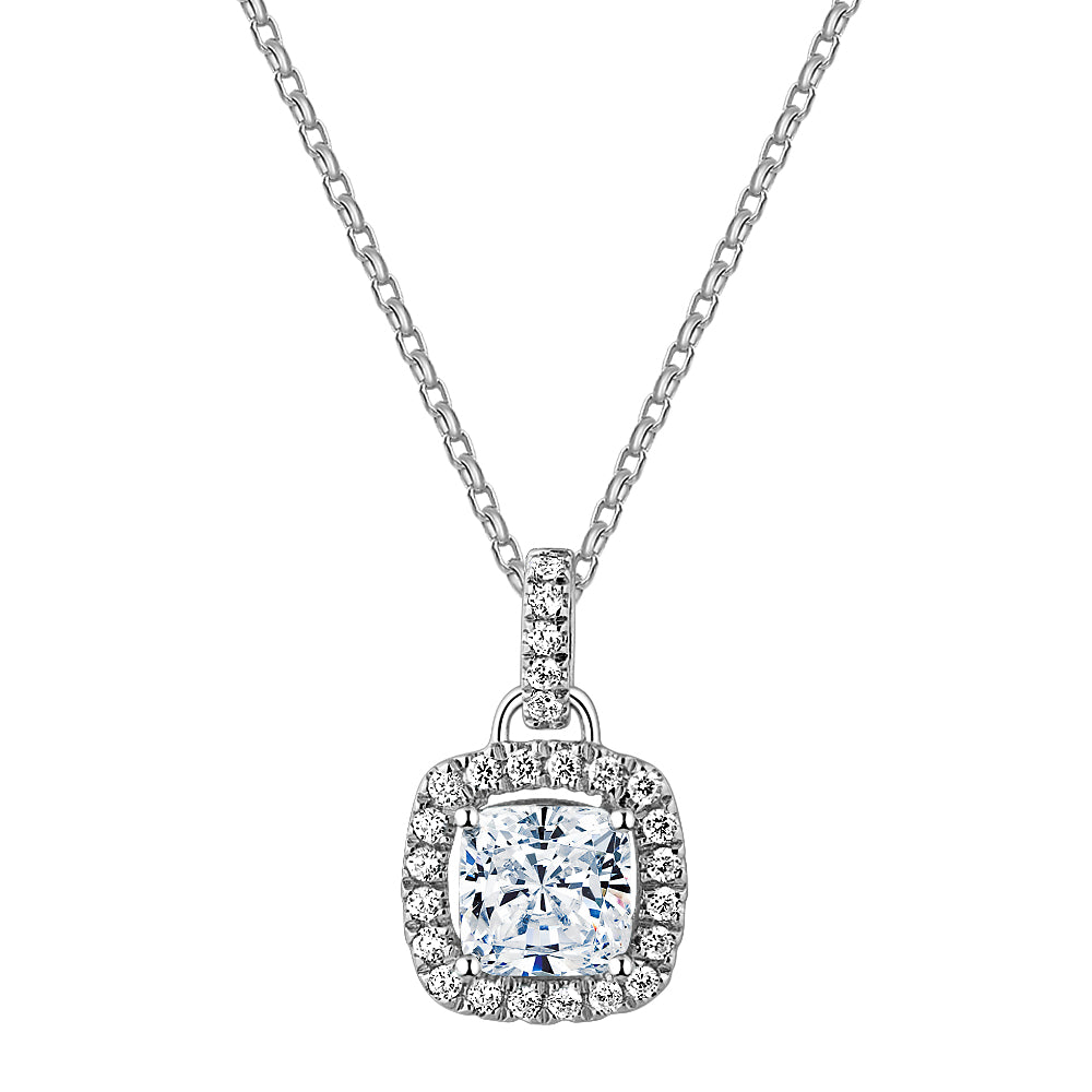 Halo pendant with 1.85 carats* of diamond simulants in 10 carat white gold