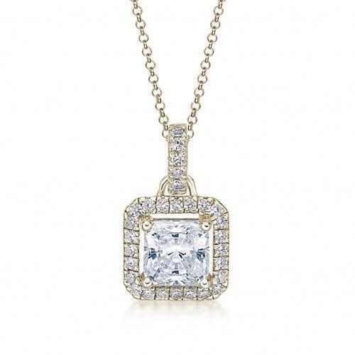 Halo pendant with 1.43 carats* of diamond simulants in 10 carat yellow gold