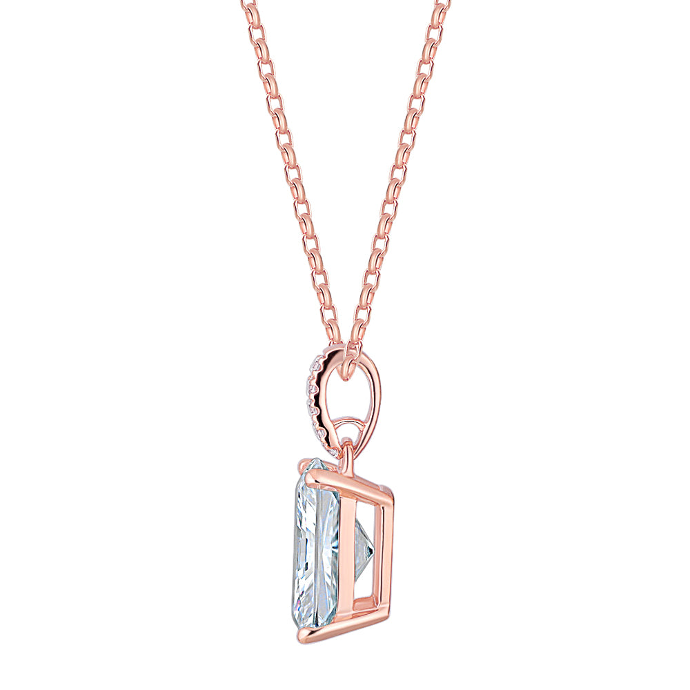 Radiant solitaire pendant with 3.49 carat* diamond simulant in 10 carat rose gold