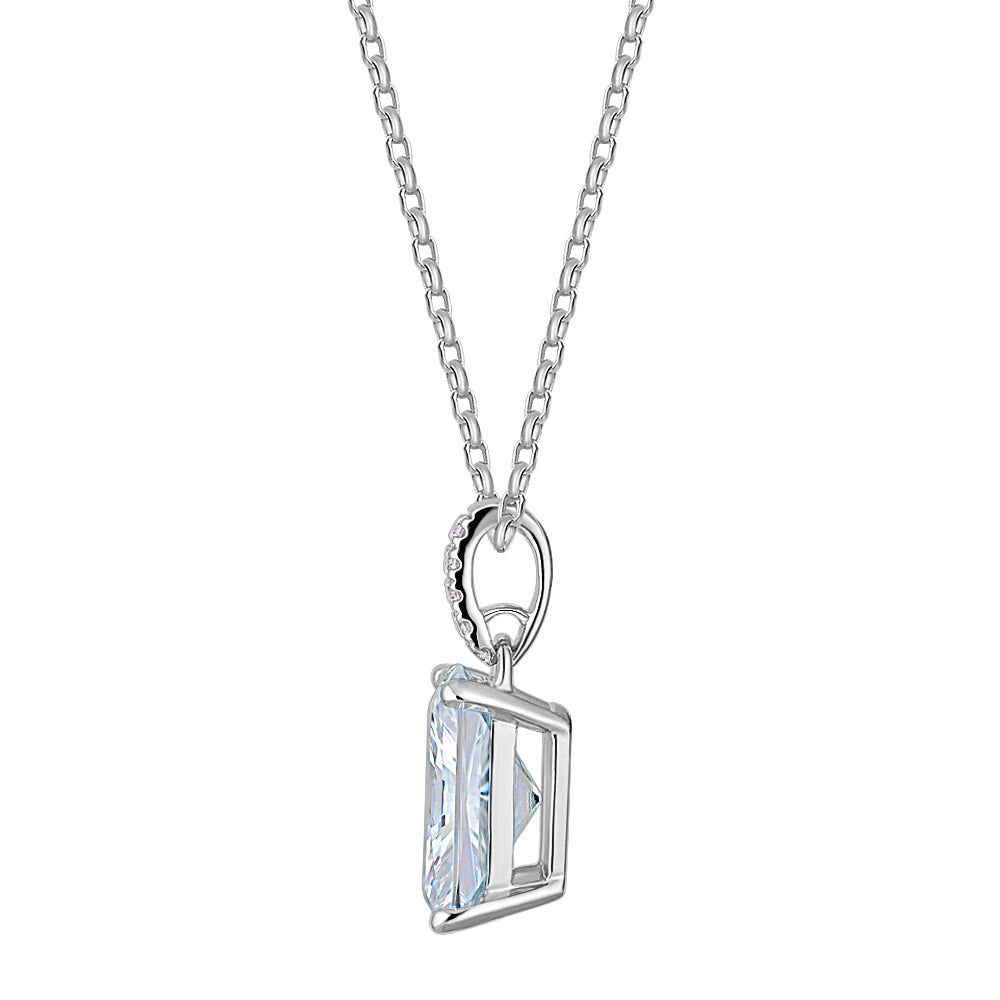 Radiant solitaire pendant with 3.49 carat* diamond simulant in 10 carat white gold