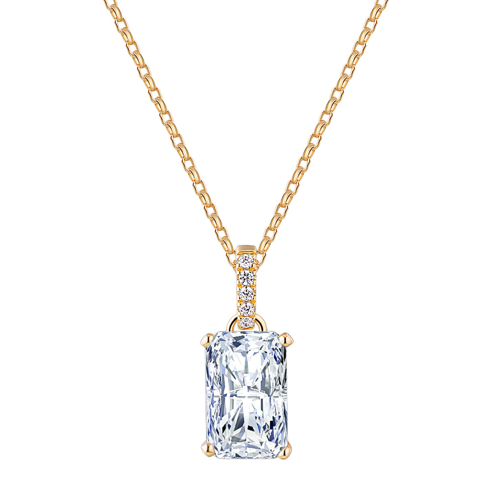 Radiant solitaire pendant with 3.49 carat* diamond simulant in 10 carat yellow gold