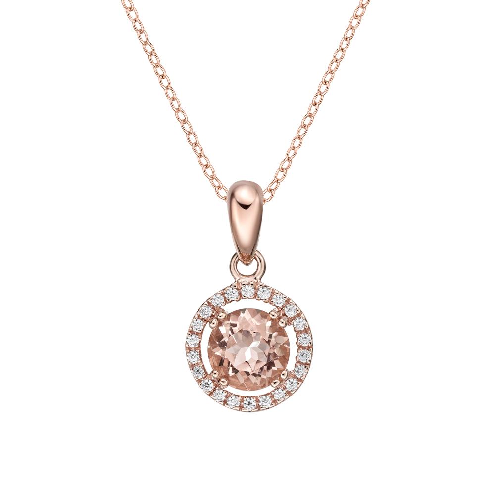 Halo pendant with morganite simulant and 1.13 carats* of diamond simulants in 10 carat rose gold