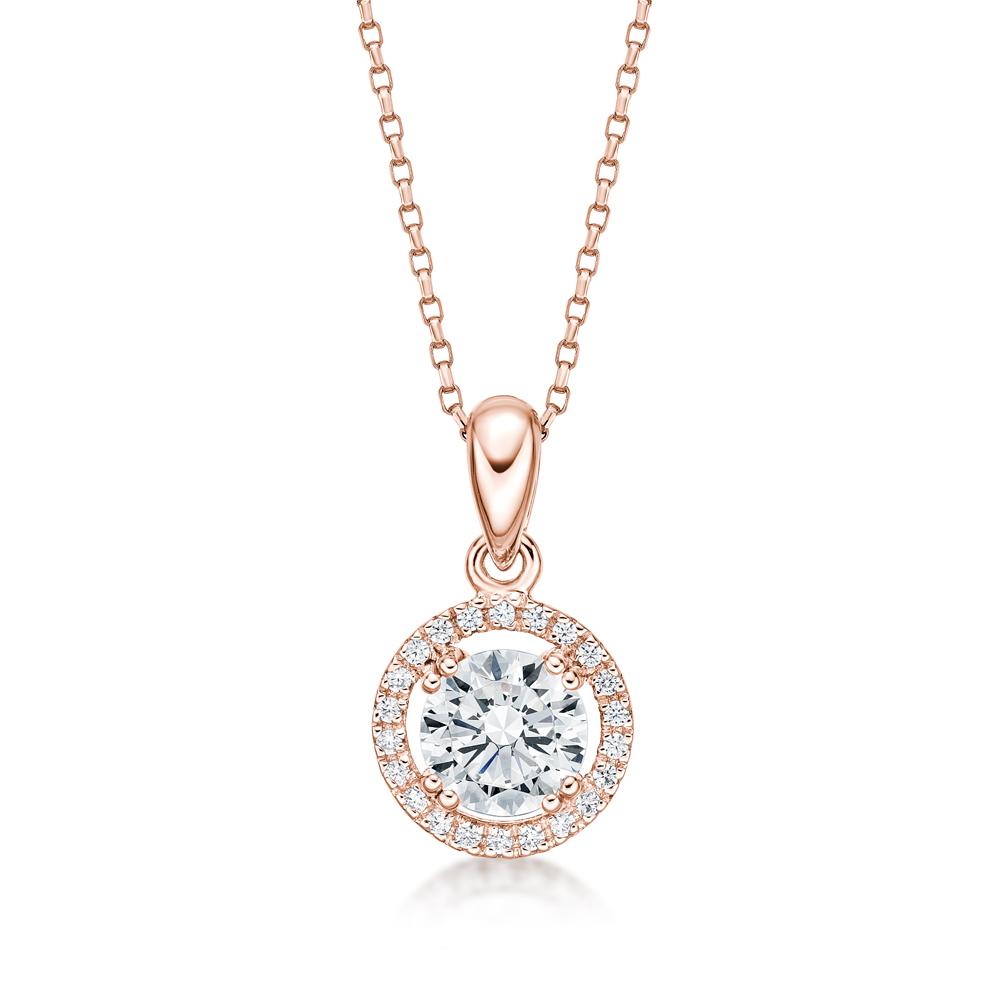 Halo pendant with 1.16 carats* of diamond simulants in 10 carat rose gold