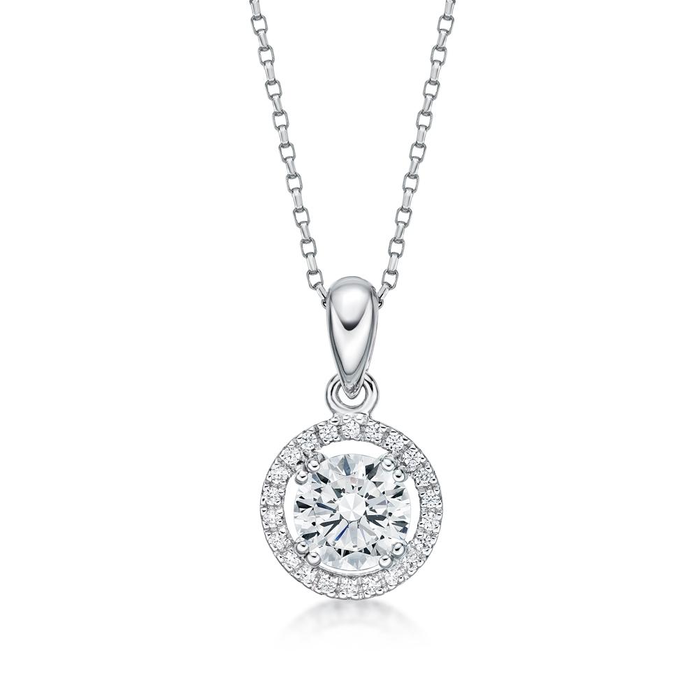 Halo pendant with 1.16 carats* of diamond simulants in 10 carat white gold