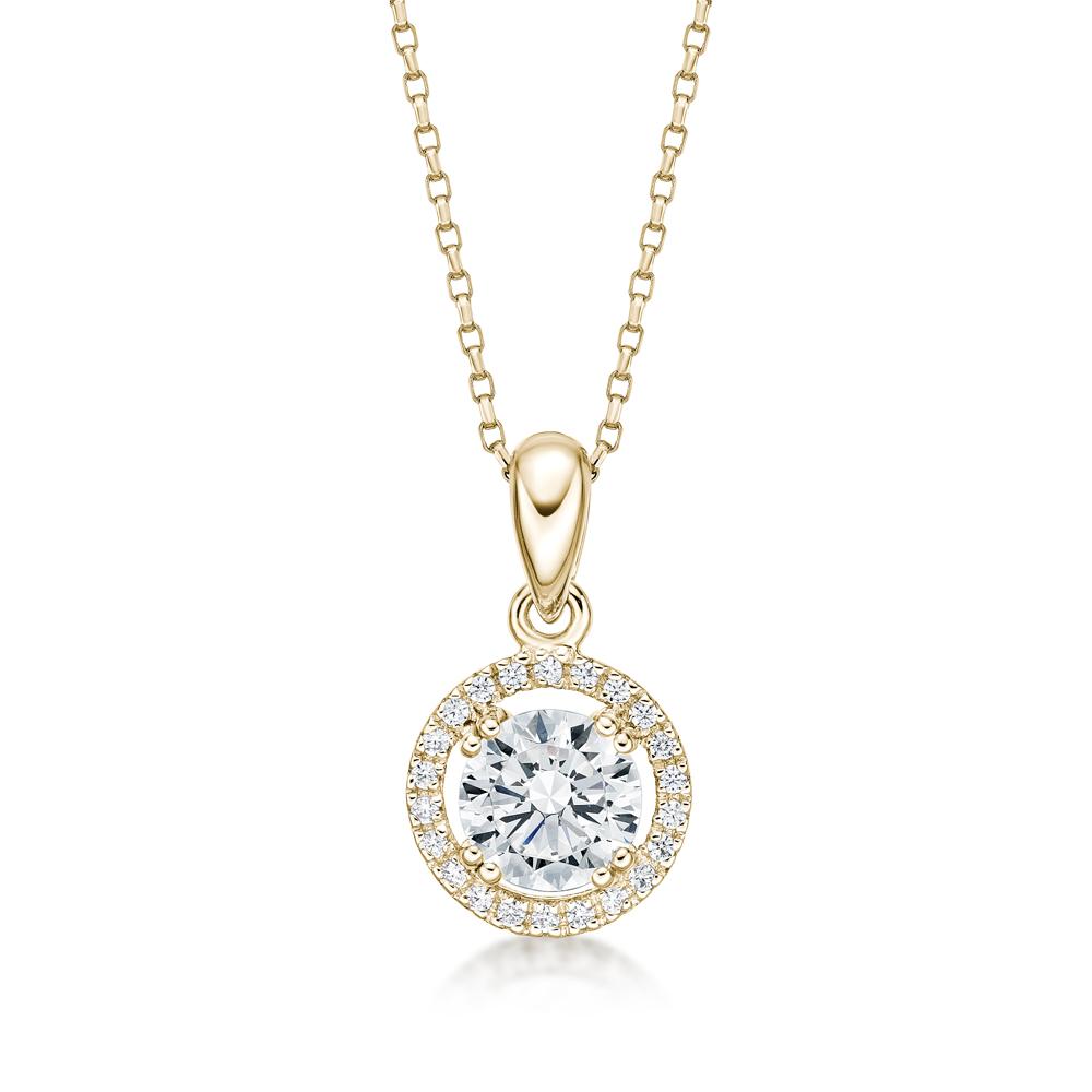 Halo pendant with 1.16 carats* of diamond simulants in 10 carat yellow gold