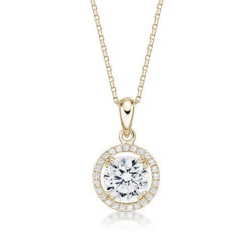 Halo pendant with 1.77 carats* of diamond simulants in 10 carat yellow gold