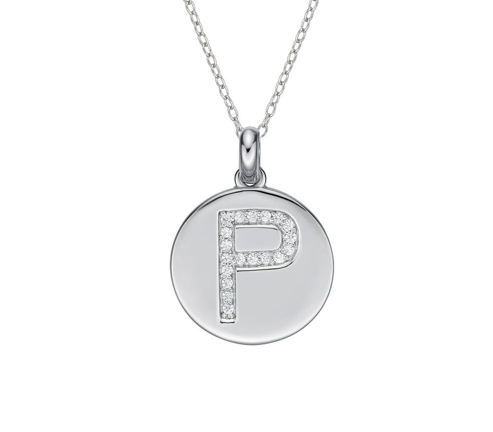 Initial disk pendant in sterling silver letter 'P'