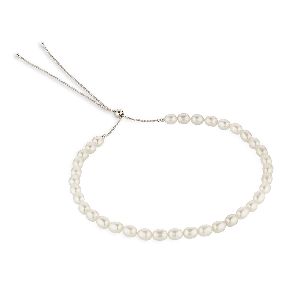 Cultured freshwater pearl slider necklace in sterling silver