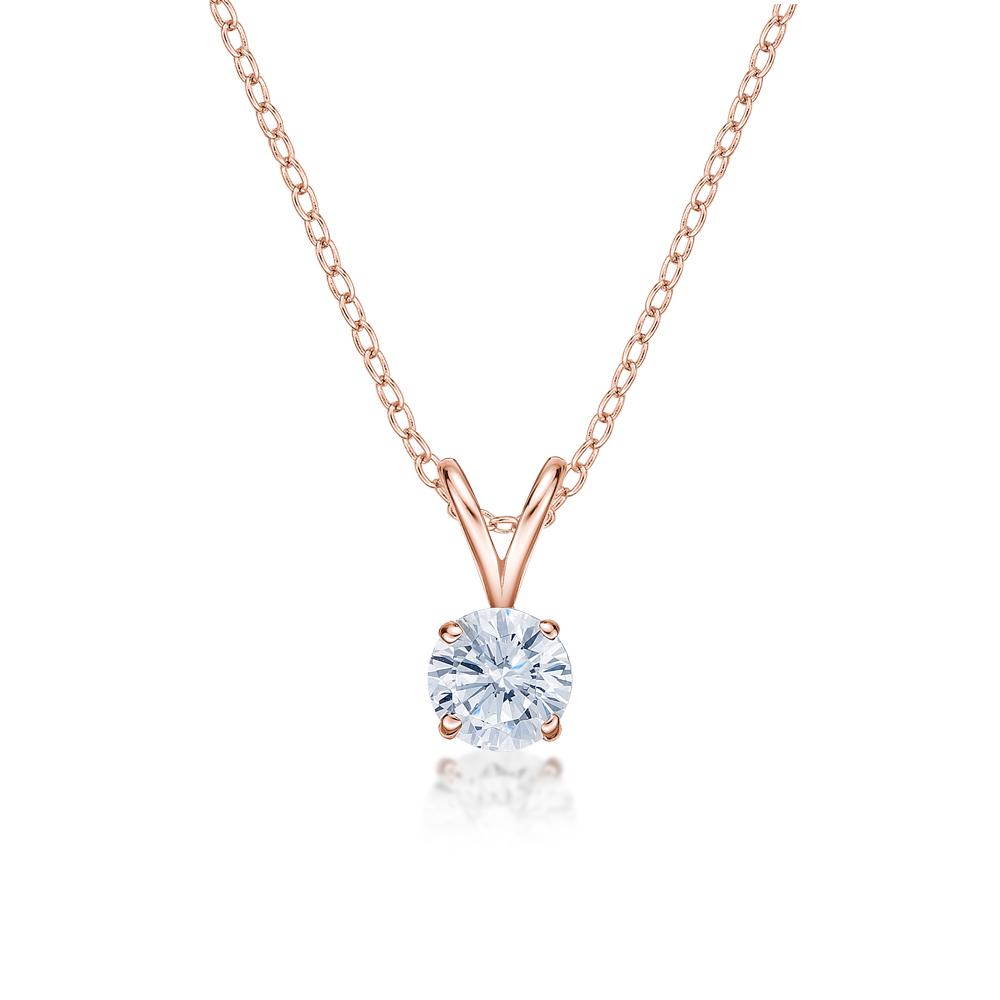 Round Brilliant solitaire pendant with 0.5 carat* diamond simulant in 10 carat rose gold