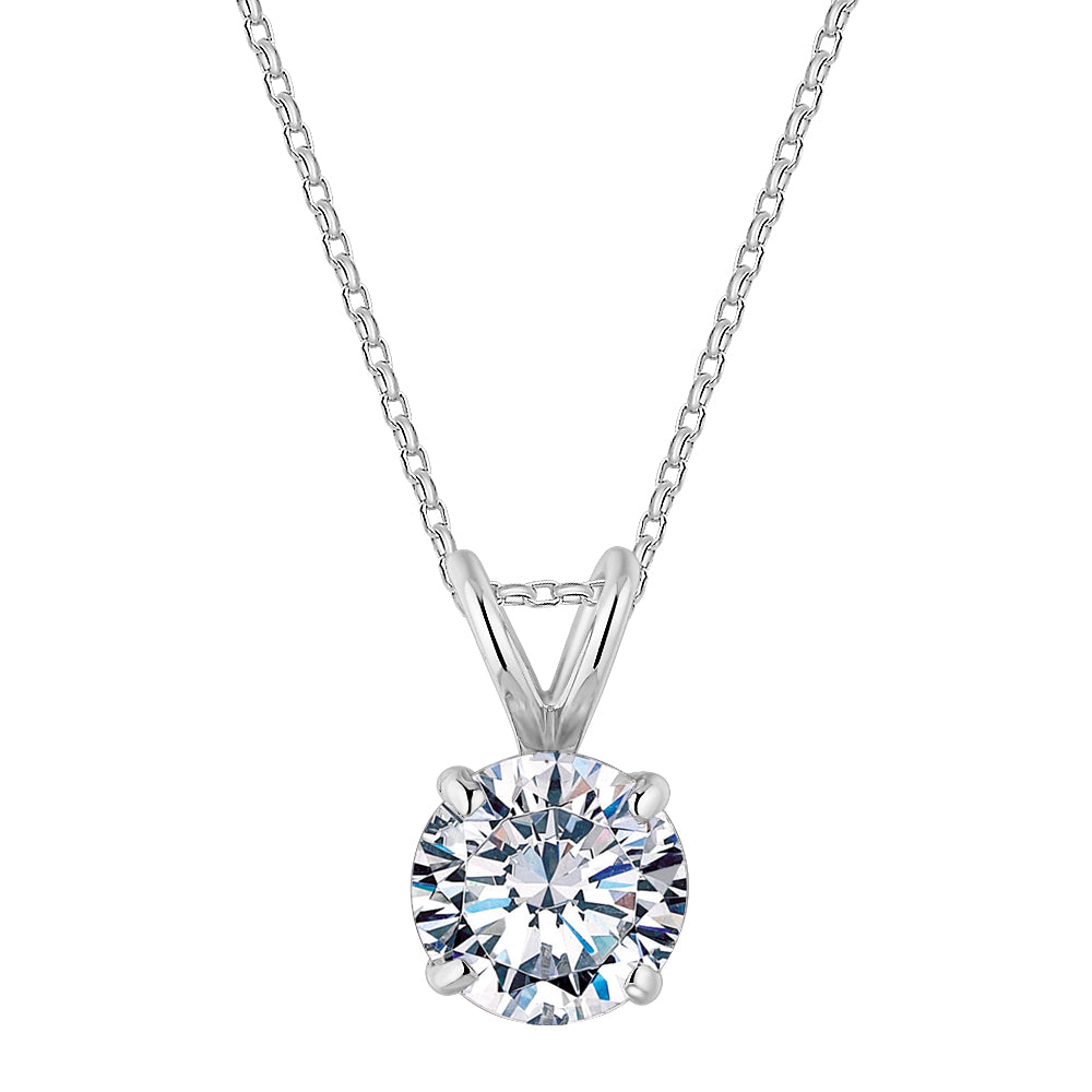 Round Brilliant solitaire pendant with 1 carat* diamond simulant in 10 carat white gold
