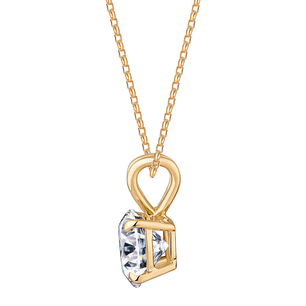 Round Brilliant solitaire pendant with carat* diamond simulant in 10 carat yellow gold