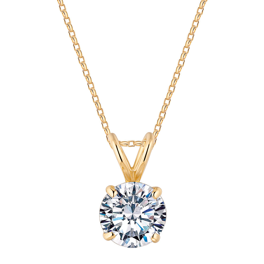 Round Brilliant solitaire pendant with carat* diamond simulant in 10 carat yellow gold