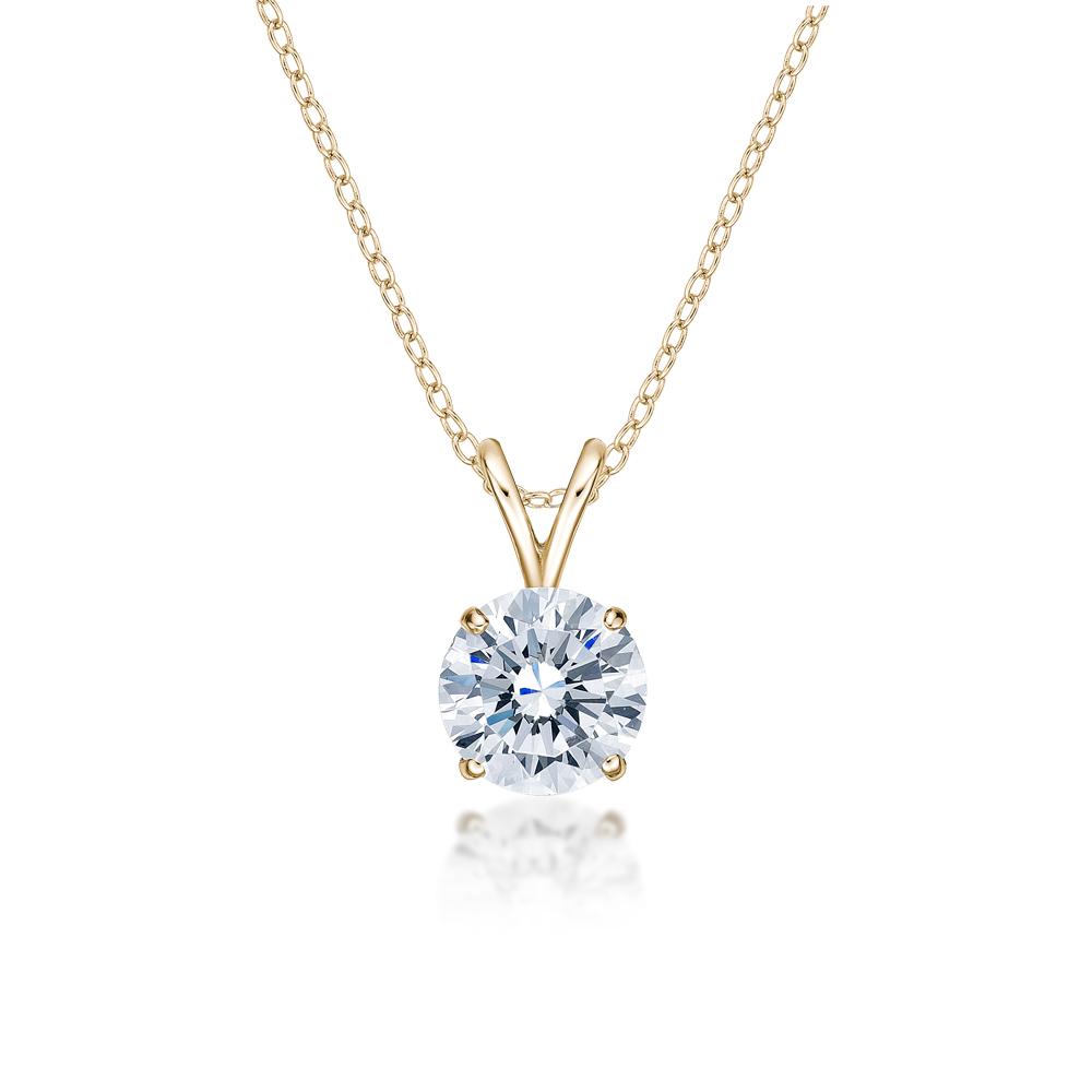 Round Brilliant solitaire pendant with 1.5 carat* diamond simulant in 10 carat yellow gold