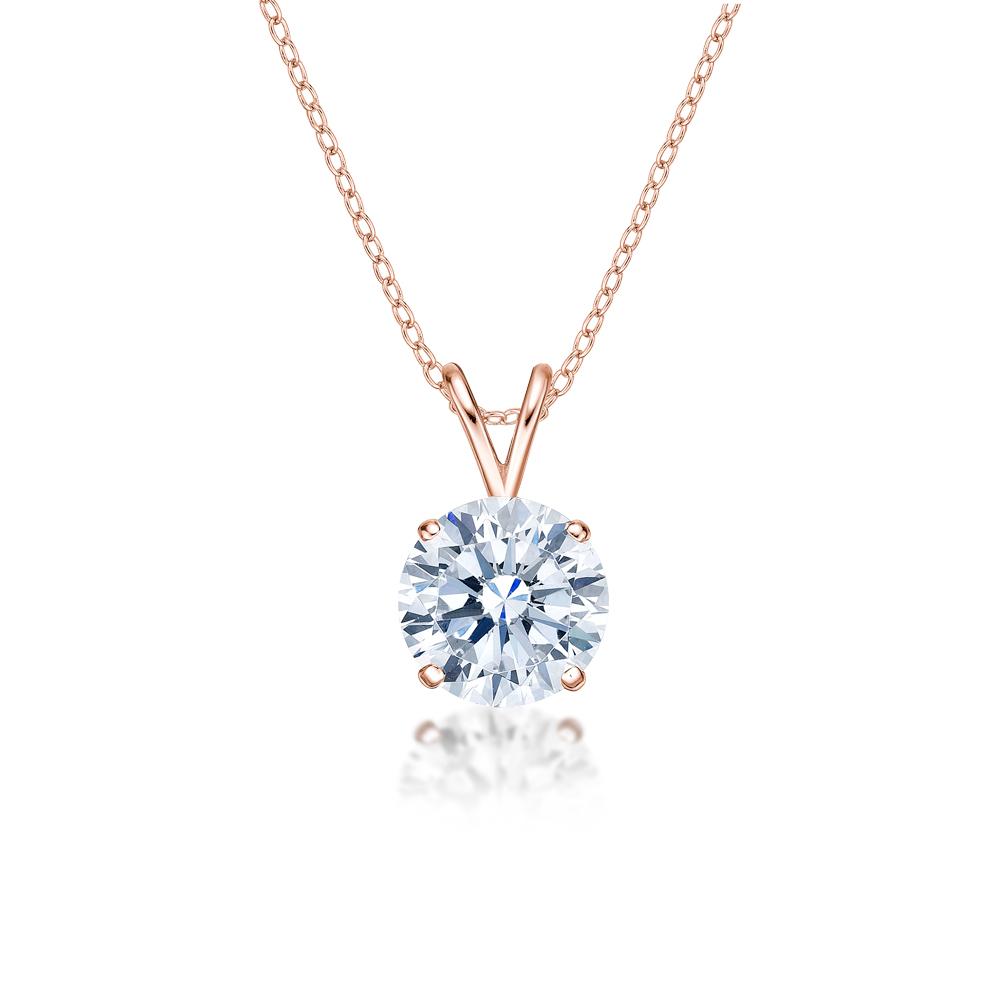 Round Brilliant solitaire pendant with 3 carat* diamond simulant in 10 carat rose gold
