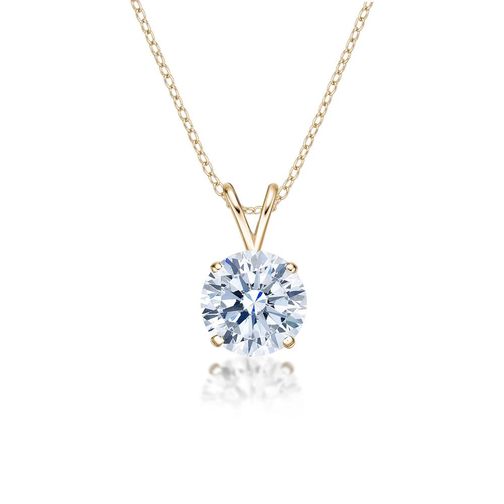 Round Brilliant solitaire pendant with 3 carat* diamond simulant in 10 carat yellow gold