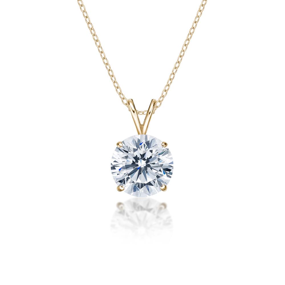 Round Brilliant solitaire pendant with 4 carat* diamond simulant in 10 carat yellow gold