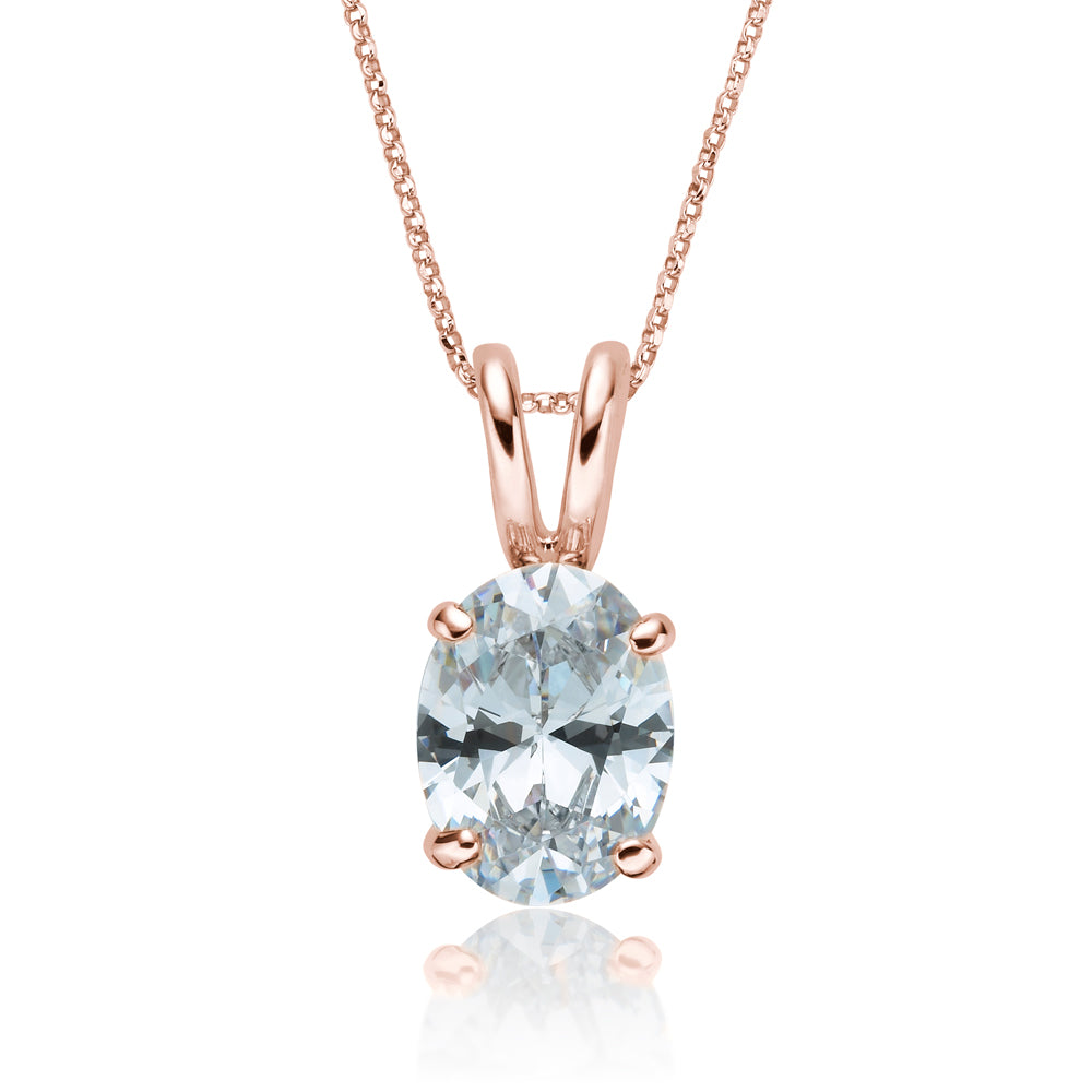 Oval solitaire pendant with 2 carat* diamond simulant in 10 carat rose gold