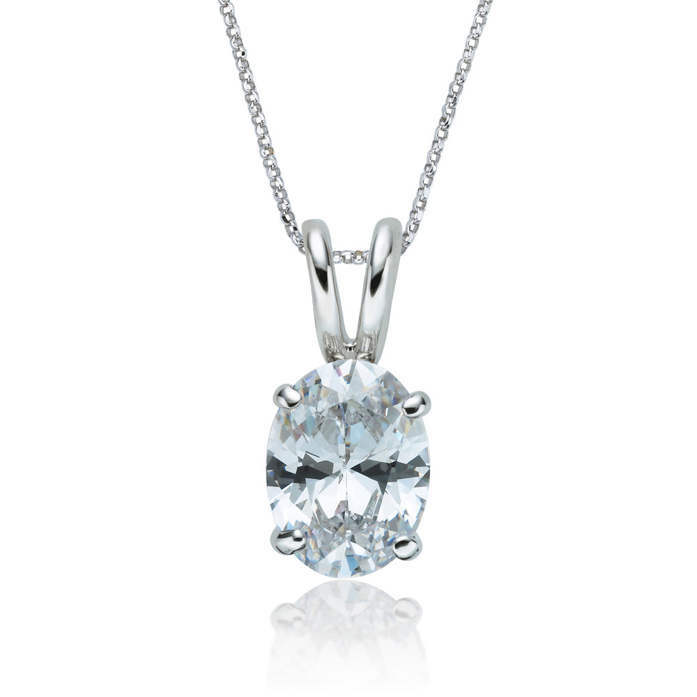 Oval solitaire pendant with 2 carat* diamond simulant in 10 carat white gold