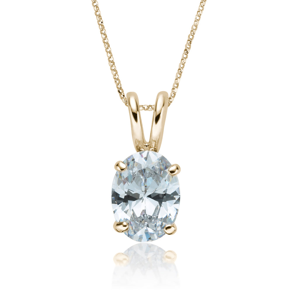 Oval solitaire pendant with 2 carat* diamond simulant in 10 carat yellow gold